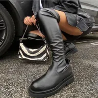 Bootsplattform Frauen 2022 Luxus flacher Boden Winter Botas Altas Mujer Sobre Rodilla Elastic Plus Size Femme