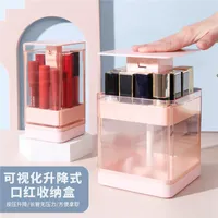 Förvaringslådor Tryck på Lift Lipstick Box Desktop Dust Belt Cover Transparent Cosmetic Rack Display Stand Organisera tillbehör