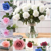 Decorative Flowers Wreaths Artificial Single Rose Real Touch Material Flowers Wedding Hand Holding Fake Silk Stem Roses Drop Deliv Dhqfm