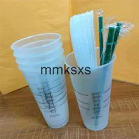 Starbucks kupalar 24oz/710ml plastik bardak yeniden kullanılabilir açık içme düz alt fincan sütun şekli kapak saman kupaları bardian 50pcs omaw