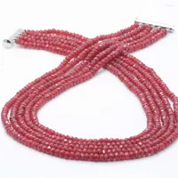 Pingentes 5 linhas de pedra natural Rubis vermelho 2x4mm Abacus contas femininas Acessórios para colar de jóias Festival de casamento 17-21.5inch Y670