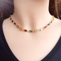 Кокер небольшой прямоугольник красочные циркониевые каменные ожерелья для женщин геометрический золотой цвет богемий