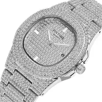 Drop Diamond Iced Out Watch Men Hip Hop Quartz Gold Mens Watches Top Brand Luxury Steel Male Clock Clock Relogio Masculino 2103278S