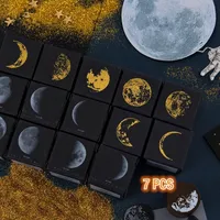 Stamps 7Pcs Phases of The Moon Wooden Rubber Stamps Decorative Mounted Rubber Stamp Set for DIY Craft Letters Diary and Scrapbooking 221108