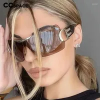 Óculos de sol 55027 Designer de grandes dimensões Y2K Mulheres envolvem os óculos de sol UV400 tons de óculos sem borda