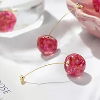 Brincos Dangle Drop coreano de cereja rosa para mulheres Moda Long Danlge Acessórios Mujer 2022 Jóias de Brincos de cor dourada 2022