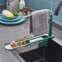 Küche Aufbewahrung Waschbecken Abflussregal Seife Schwammkorb Wasserhahn Halterung Verstellbares Badezimmerzubehör
