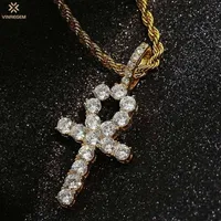 その他のVinregem Hip Hop Rock 925 Sterling Silver Created Moissanite Fashion Cross Pendant Necklace Fine Jewelry Whole237d