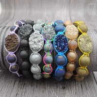 Strand Titanium Colors Agat E Druzy Oval Flat Beads 8mm Frosted Hand Knitted Bracelets Approx 8 Inch