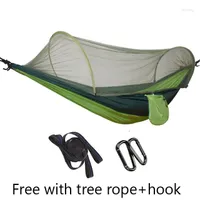 해먹 여행 야외 해먹 캠핑 텐트 290 145cm 빠른 오픈 모기 그물 Hamac 하이킹 수면 스윙 매트 매달려 침대 푸른 녹색