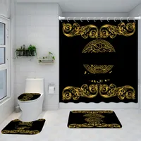 Nieuw aankomsten Barokpatroon Polyester douchegordijnen Zet gouden niet-slip toiletset mat set waterdichte badkameraccessoires badgordijn 4 st.
