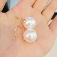 Dingle örhängen klassisk naturlig South Sea Shell Pearl Bead 10mm 12mm 14mm 16mm White Round Gold Color Hook Earring Jewelry Woman Gift
