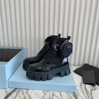 2022 Kadın ROIS Martin Boots Askeri İlhamlı Savaş Botları Naylon Kese Ayak Bileğine Bağlı Kayış Ayak Bildirileri Önyükleme Üst Kalite Siyah Mat Patent Deri Ayakkabı