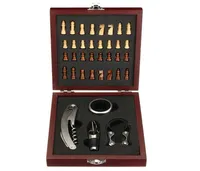 Home Visit Pourer Tin Foil Cutter With Chess Corkscrew Vintage Gift Box Cork Game Wine Opener Tool Set Wooden Board Accessory T2009106823
