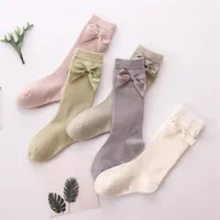 Spring Girls Ribbon Bows Princess Socks Children Cotton Knitted 3 4 Knee High Sock Kids Leg Fit 1-8t F3173276K