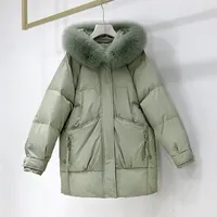 Женские траншеи Coats 2022 Winter Warm Warm Parkas Женщины большой меховой модный
