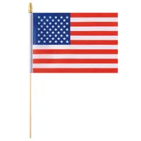 Många 100 st USA Trästickflagga Mini Hand Håller American Banner Gold Tips för Parades Party Sports Events Dekorationer 5.5 tum x 8.2inch /4inch x 6inch