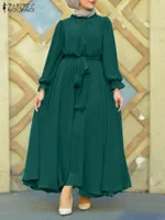 Ubranie etniczne Zanzea Kleid muzułmański swobodny wakacyjny luźne luźne bohemijskie guziki vestidos kobiety długie rękawowe sukienki boczne kieszenie kaftan sukienki 221109