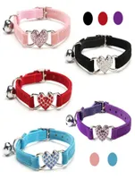 Heart Charm and Bell Cat Collar Safety Elastic Adjustable with Soft Velvet Material 5 colors pet Product small dog collar GA5052428710