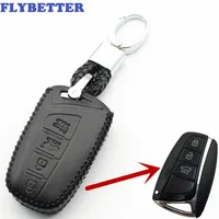 Flybetter Genuine Leather Keychain 4Button Smart Key Caso Caso para Hyundai santafe Equus Azere Genesis Car Styling L223297Q