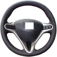 Cubierta de volante de direcci￳n de bricolaje para 3 radios 8ﾺ Honda Civic Diy Sew Interior Accessories 13 5-14 5 pulgadas Puntada en envoltura Negra genuina Leateo231x