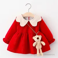Vestidos de festa de Natal para meninas de bebê crianças contraste de coloração Pétalas de lapela Princess Dress Fidros Falbala Manga Roupes Pleat Q2292847