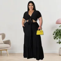 Tracksuits Plus Size Sets For Women Bandage Tops And Wide Leg Pants 2022 Summer Two Piece Fashion Outfits Designer Whole Cloth1868621