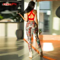 CrazyFit 2018 One Piece Sexy Sport Suit Women Padded Floral Print Yoga Workout Clothes Running Set Jogging Gym Clothing Jumpsuit263Y