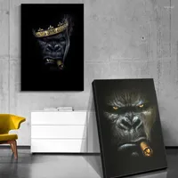 Gemälde Lustige Gorilla Rauchen Malerei auf Leinwand Kunsttierplakaten und Drucke Cuadros Wandbild für Wohnzimmer Wohnkultur