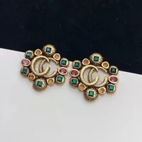 2022 new fashion letter Stud earrings aretes ladies colored diamonds gems brand designer earring