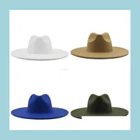 Wide Brim Hats Bucket Hats 9Cm Wide Brim Hats Top Jazz Formal Hat Men Women Panama Cap Felt Fedora Caps Lady Man Woman Trilby Chap Dhe3N