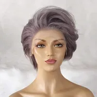 Grey Pixie Cut Wig Human machine made no Lace Front Short Bob Straight Hair Wigs Brazilian Virgin remy Wig For Women