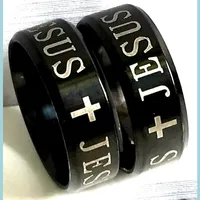 Ringas de banda Wholesale 36pcs preto 8mm Jesus Cross 316L Ringos de aço inoxidável Banda de moda cristã de jóias de jóias de dedo Drop de dhhnqw