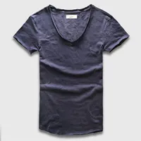 Herrenanzüge 144721 Zecmos Diepe V Hals T-Shirt MANNEN BASIC TOP TEES Casual Mannelijke Slim Fit Luxe Gebogen Zoom Navy Tee