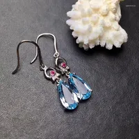 Dangle Earrings Fashion Elegance Water Drop Natural Blue Topaz Gemstone 925 Silver Female Girl Party Gift Jewelry