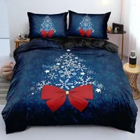Yatak takımları mutlu Noel festivali tema seti ağaç yay baskılı yorgan kapağı yastık kılıfı 2/3pcs yatak astarları lüks