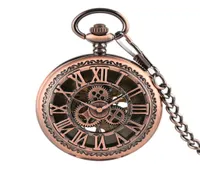 Blacksilver Red Copper Hollow Gearwheel Cover Watches Hand Winding Mechaincal Pocket Watch 30cm 체인 골격 다이얼 Men Cloc9464857