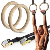 Wooden Gymnastic Rings 28 32mm Birch Wood Portable Reusable Gymnastics Rings With Adjustable Numbered Straps for Gym Strength Training263A