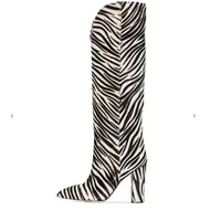 Stiefel Zebra Muster Knie hohe Frauen Imitation Pferd Haar Wildleder 11 cm runde Absatz Frühling Herbst Ankunft 221108
