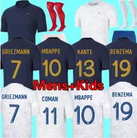 Maillots de fútbol 2022 Jerseys de fútbol de la Copa Mundial Benzema Francés Camisetas de fútbol Mbappe Griezmann Pogba Kante Maillot Foot Kit Camiseta Hommes Enfants Men Kids 3xl 4xl