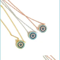 Colliers de pendentif 100 925 Sterling Sier Classic Collier Round Disk Micro Pave Colorf CZ Turquoise Evil Eye Charm Lucky Girl Gift ch dhmyf