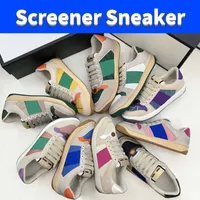 With Original Box GGs Sneakers SHOES Mens Women Screener Casual Shoes Classic Vintage Leather Web Sneaker Beige Ebony Green Strawberry vBYb