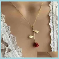 Pendant Necklaces Romantic Red Rose Pendant Necklace Valentines Day Gift Necklaces For Girlfriend Designer Women Jewelry Accessories Dh2Oh
