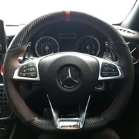 3D Fibre en carbone noir en cuir en cuir en cuir sur couvercle d'enveloppe pour Mercedes Benz C-Classe S500 2016 Classe A AMG A45 16-19240O