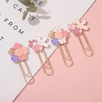 4Pc Exquisite Pink Sakura Flowers Metal Bookmark Cherry Blossom Paper Clips Stationery Office School Decorative Material Escolar