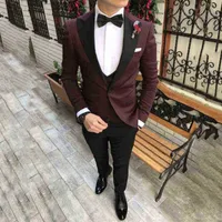 Suits Blazers Bordeaux Casual Men Suit Slim Fit Peak Lapels Prom Tuxedos Business 3 Piece Set For Wedding J220906