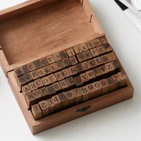 Марки 70pcsbox retro Diy деревянный номер Алфавит Комбинированный марки дневник Ablum Свадебная буква