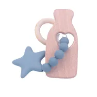 Supports de t￩tinit￩ Clips Baby Seving dentition Natural Wood Boy Boy Star Silicone Tooth Gum Birch Merte Glue E20569