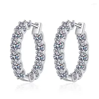 Hoop Earrings Iced Out 2.6CT Moissanite 925 Silver D Color VVS1 Diamond Women Platinum Plated Pass