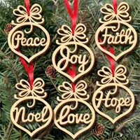 6pcs/lote Carta de Navidad de Navidad Ornamento del corazón Decoración de árboles de Navidad Festival Festival de madera Adornos de madera Regalos colgantes
